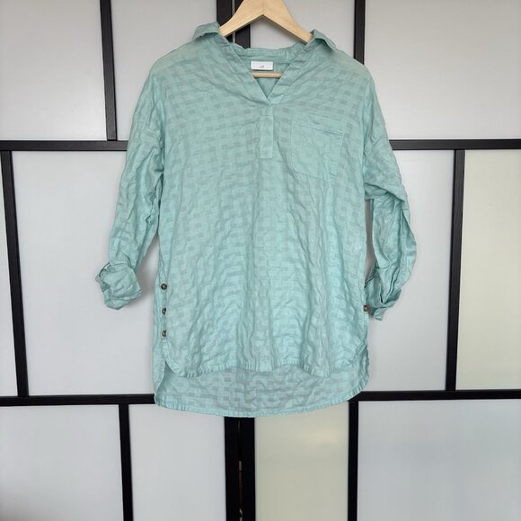 J. Jill Textured Plaid Shirt Tunic M Mint Green Largenlook Coastal Beachy - Picture 2 of 16